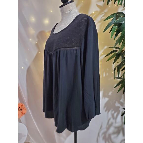 Old Navy NWT Lace Puff Sleeve Scoop Neck Blouse Top Womens Size XXL Black Goth - Picture 4 of 11